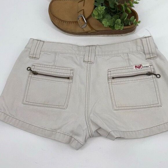 Y2K Roxy Low Rise Casual Chino Shorts Cotton Pockets Sand Size 3 - Picture 2 of 10